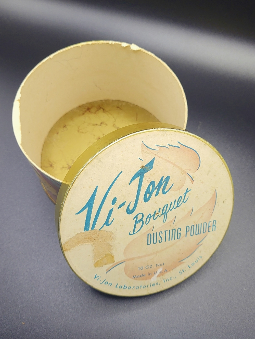 Vi-Jon Bouquet Dusting Powder Tin 10 Oz Vintage 1930s 1940s Floral Vanity